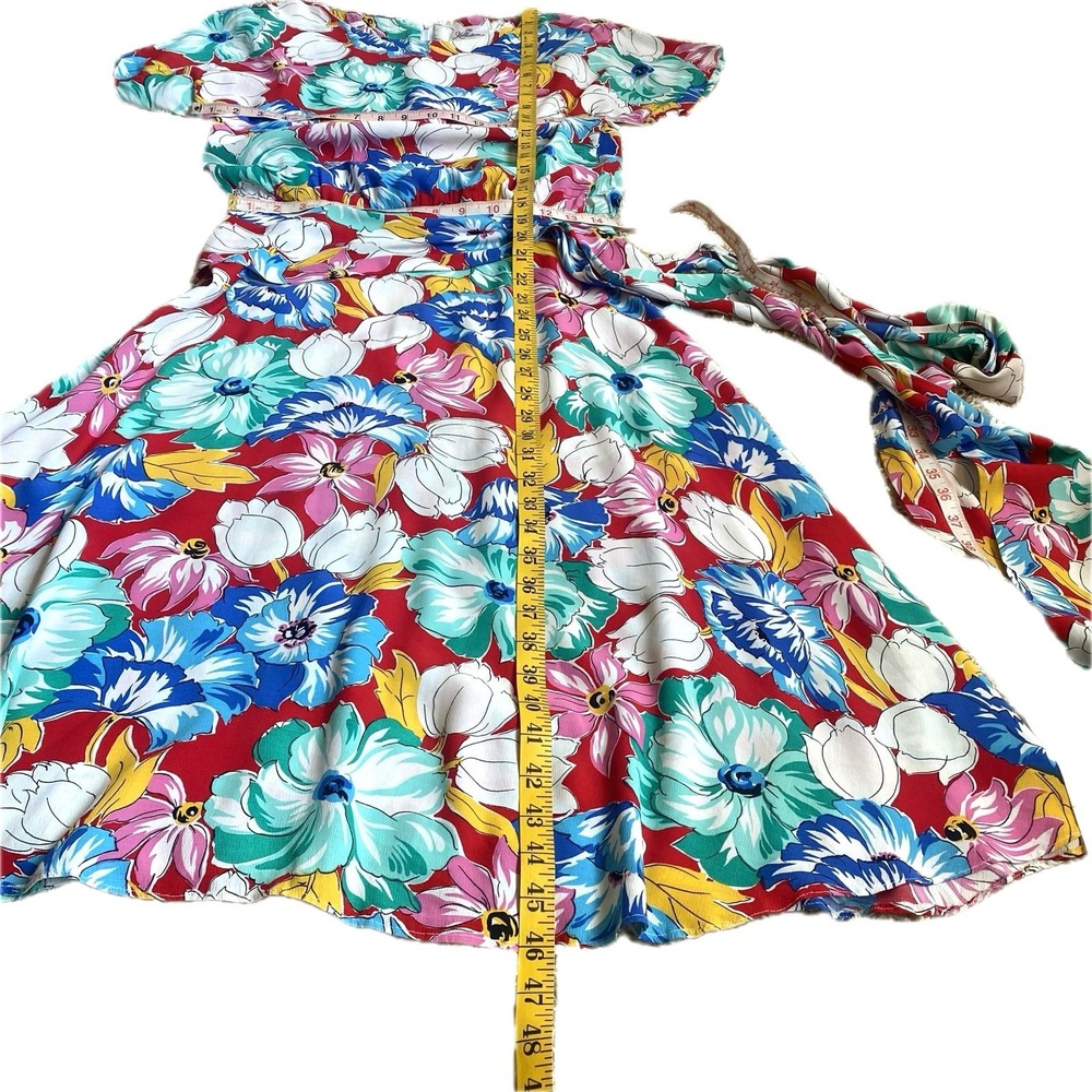 VTG 70s 80s The Kollection Floral Midi Dress SZ 6 Wide Sash Tie Resort Tropical - Picture 10 of 12